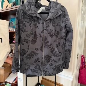 Floral Print Zip-Up Hoodie in Charcoal Gray